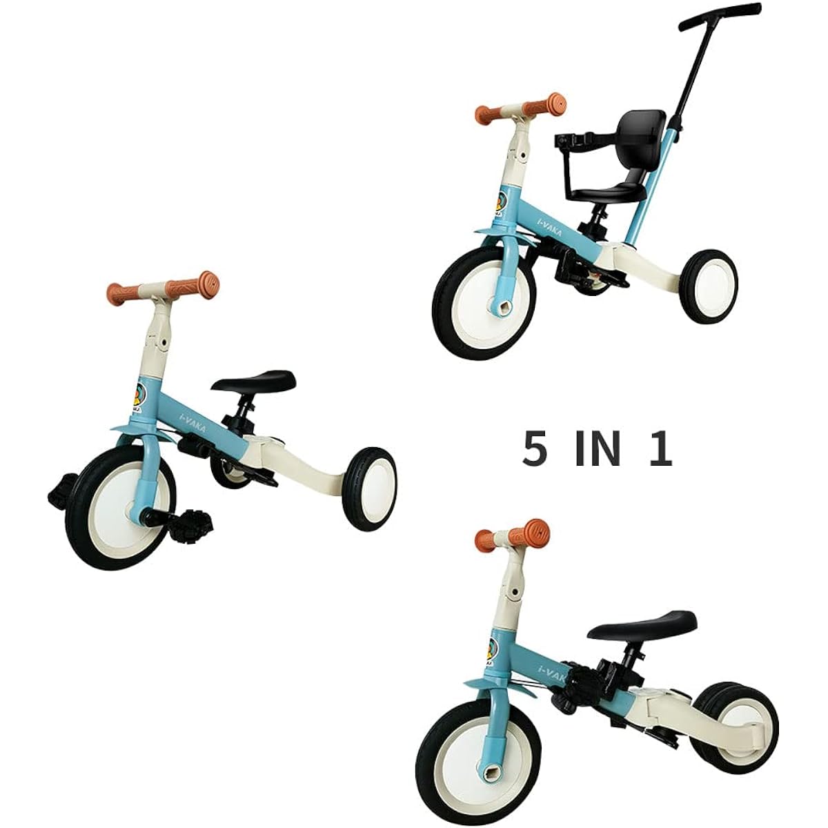 Nijakise Children's Tricycle 5-in-1 Tricycle Running Bike for Ages 1 to 14 Compact Ultra-Lightweight Stroller Easy to Assemble Saddle Seat Handle Adjustable Push Bar Seat Belt Included