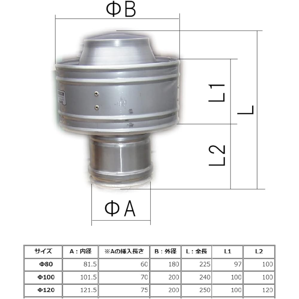 Sciabordi () Chimney top to prevent backflow of smoke from pellet stoves and wood-burning stoves, Dracula Φ80mm, with silicone gasket (for chimney outer diameter Φ80mm)