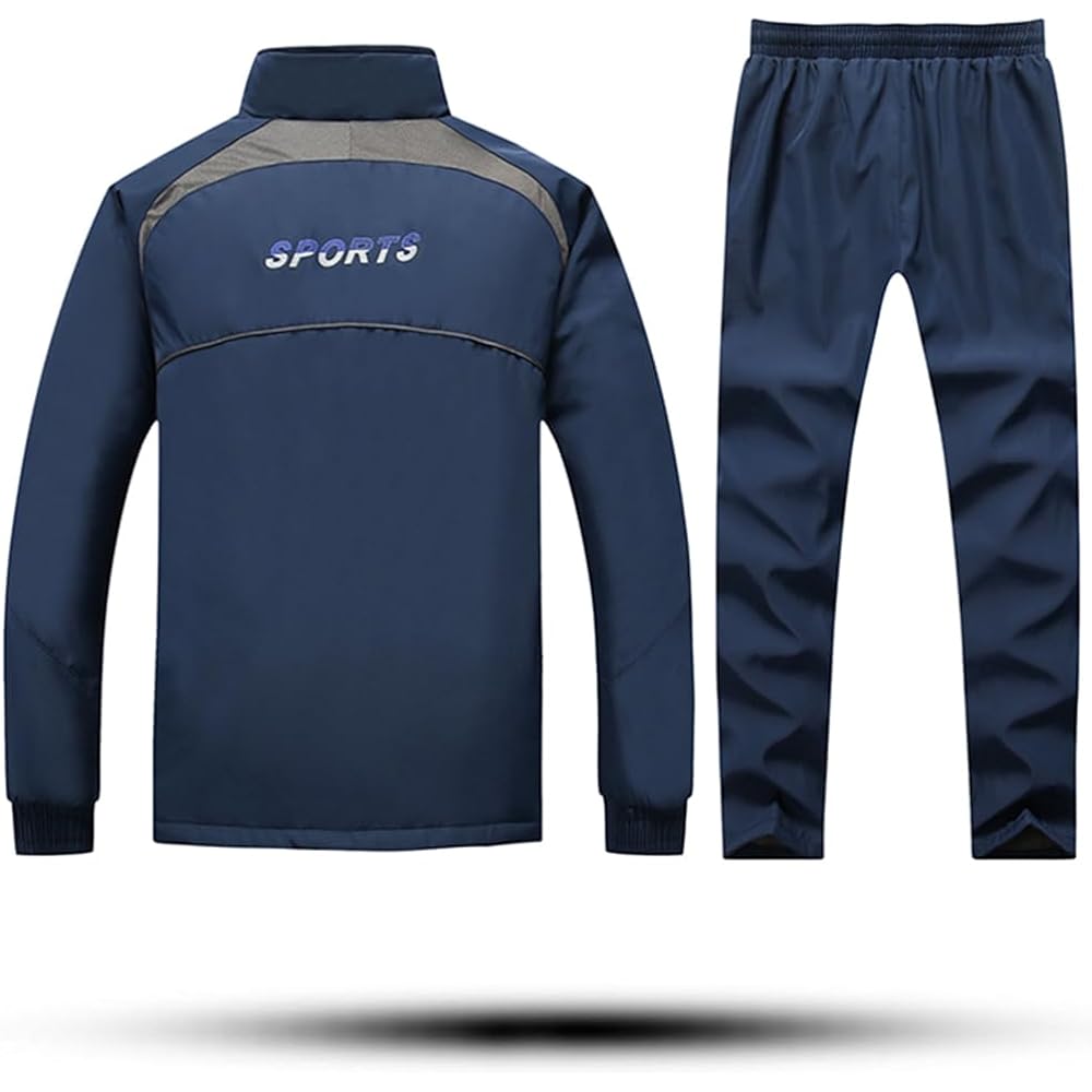 [Wisdom Leaves] Top and Bottom Set, Zip-up Windbreaker, Men's Top and Bottom Set, Brushed Lining, Warm Sportswear, Breathable, Running Wear, Training Wear, Exercise Clothes, Cold Protection, Windproof Running Wear, Long Sleeve Pants