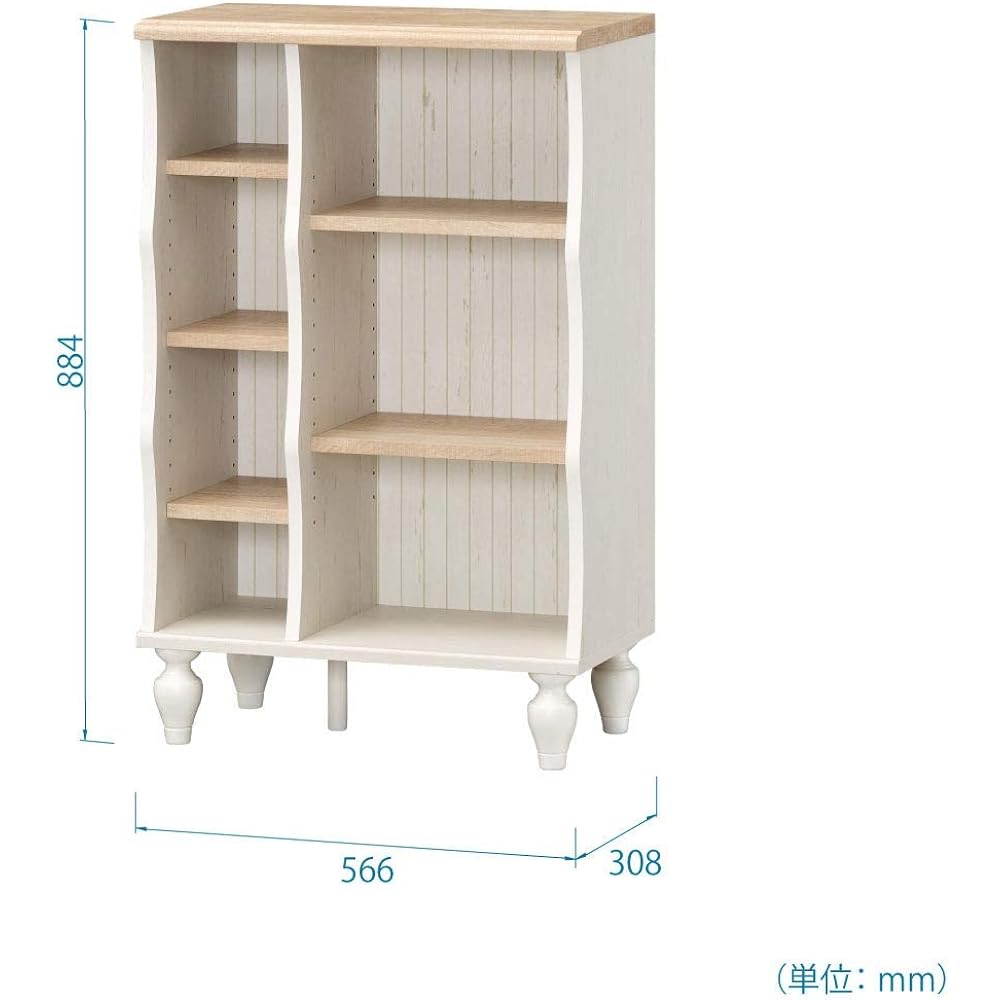 Shirai Sangyo Stylish wavy silhouette Cute whitish sheet that looks like weathered wood Rack Bookshelf Natural Brown Width 56.6 Height 88.4 Depth 30.8 cm FSC-9055NW French Shabby Cafe