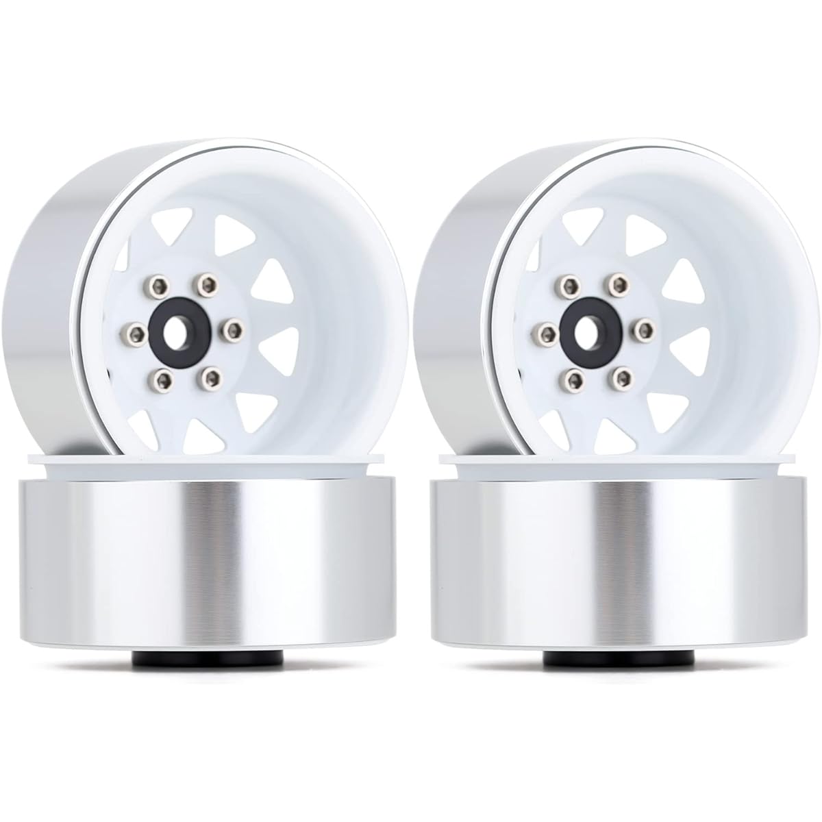 INJORA 1.9 Beadlock Wheel Rim Hub 4pcs Metal Rim for 1/10 RC Crawler Car TRX4 Axial SCX10 90046 (White)