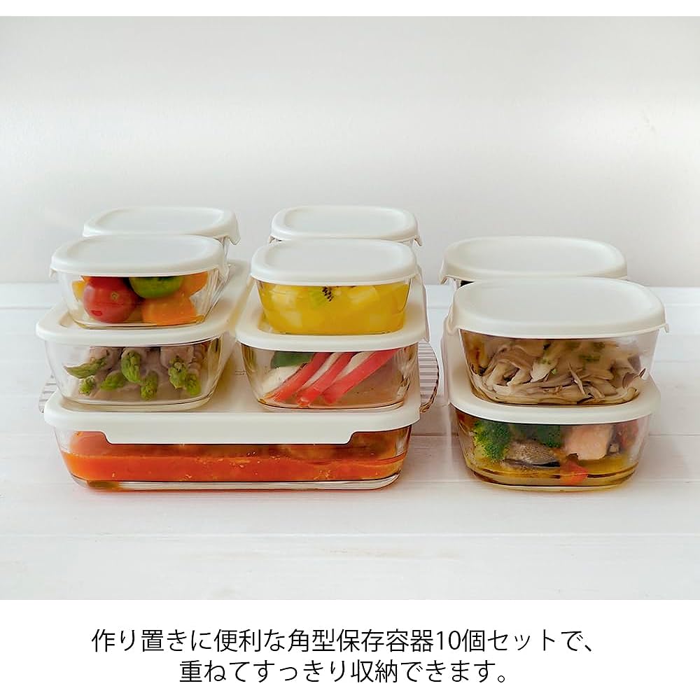 HARIO Stacking Heat Resistant Glass Container/Square Set of 10 HKOZ-1002-OW