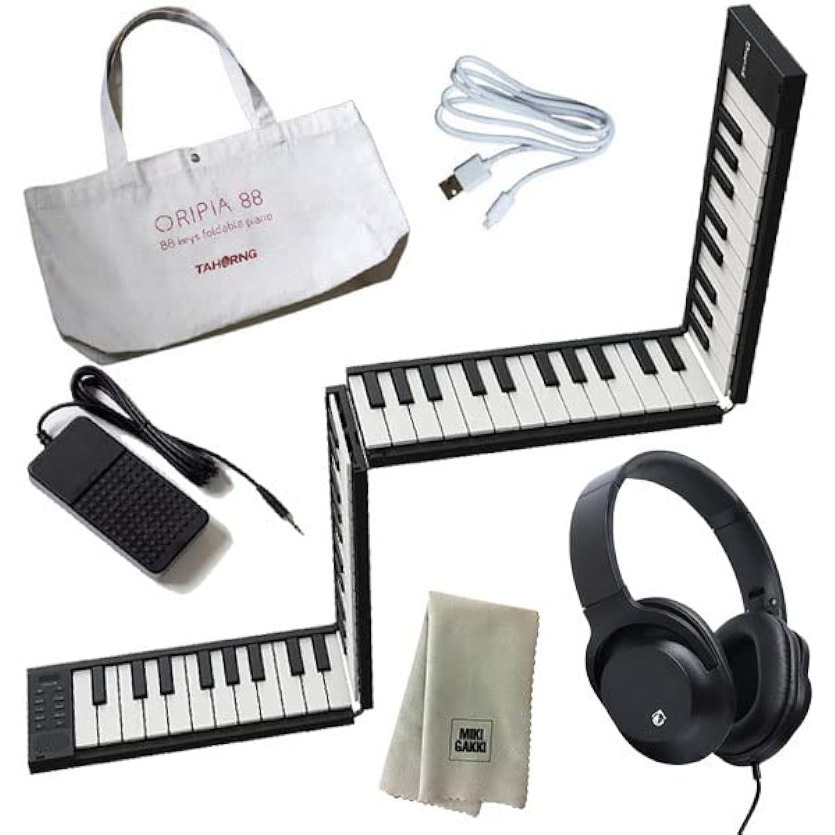 TAHORNG ORIPIA88 BK (Black) Foldable Electronic Piano + Headphones KHP-001 + Cleaning Cloth Set