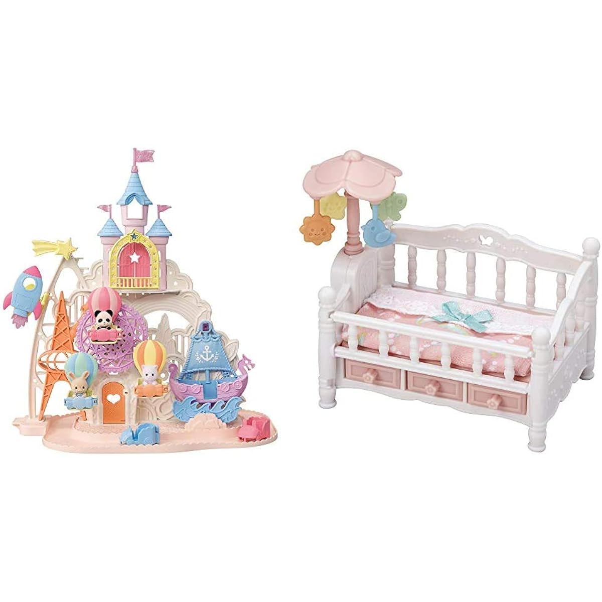 Sylvanian Families Castle Dream Amusement Park CO-66 & Sylvanian Families Furniture Spinning Merry Baby Bed CO-218 [Set Purchase]