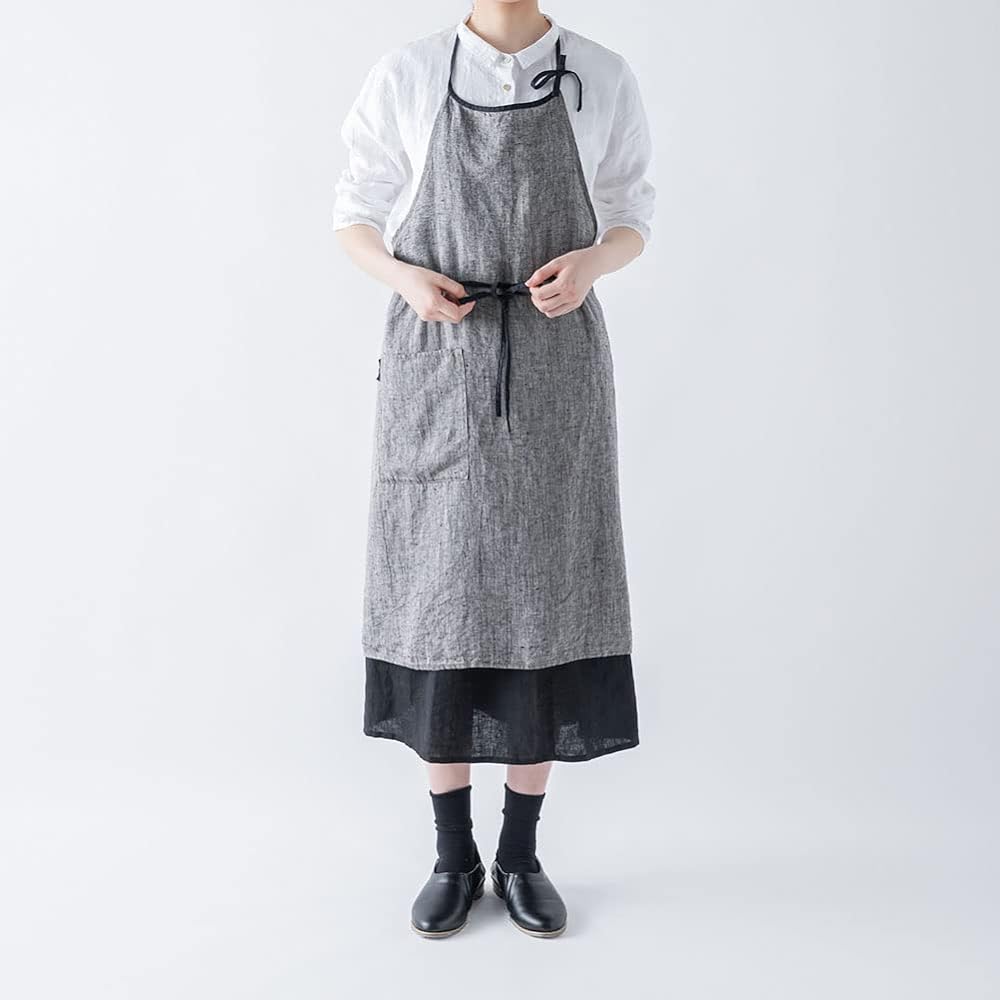 [Lino e Lina] [Lino Elina Apron Full Apron Linen Mila Women's Men's Kitchen Plain Linen Simple Long Length Stylish