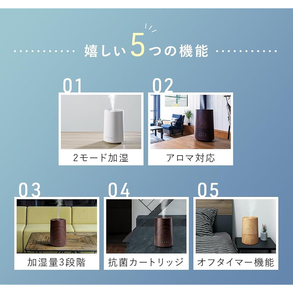 Three Up Hybrid Humidifier 3.5L Maximum Humidification Volume 350ml/h 10 Tatami Float L Natural Wood HFT-1624NW