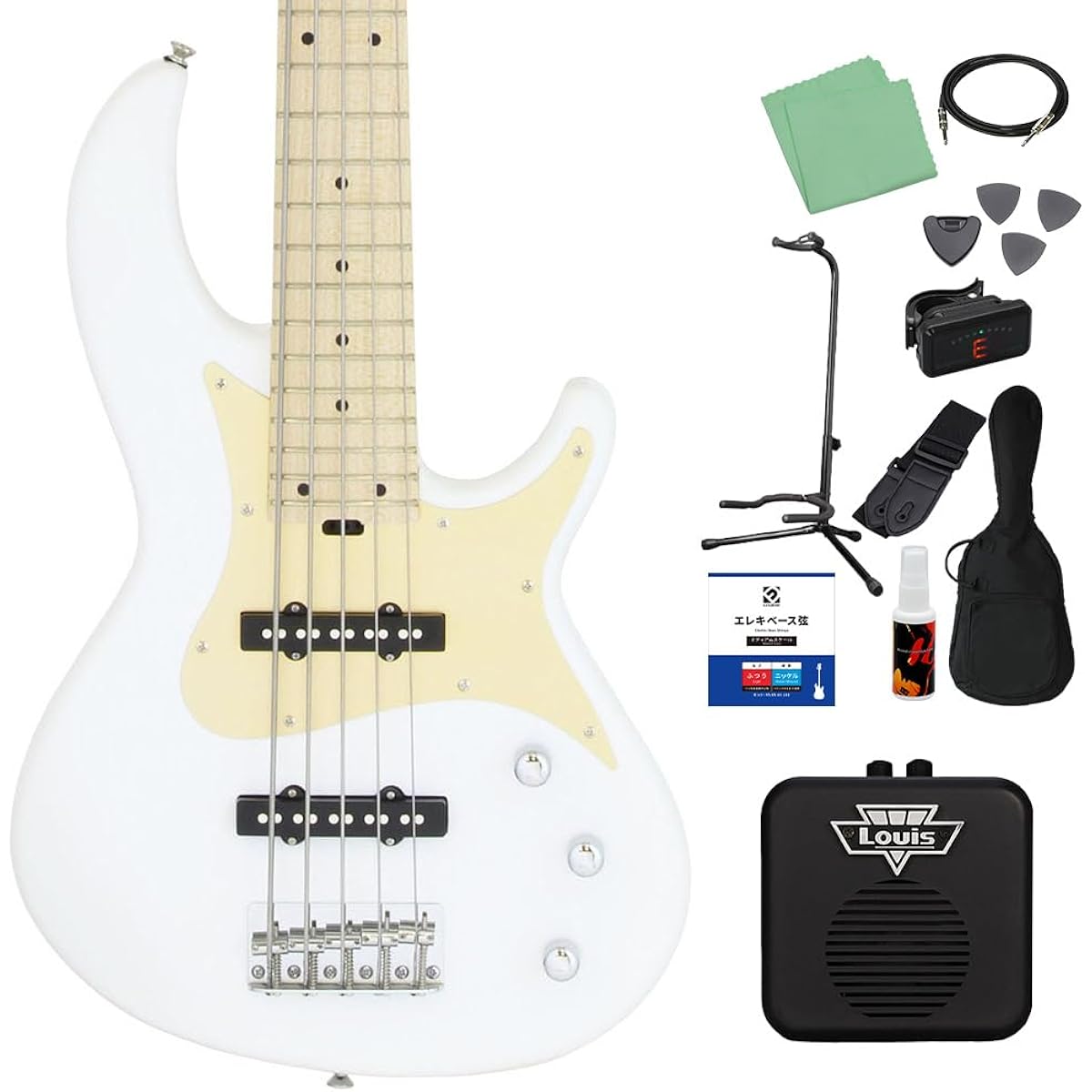 AriaProII RSB-618/5 WH 12-piece 5-string bass beginner set [with mini amp] Jazz bass type AriaPro2