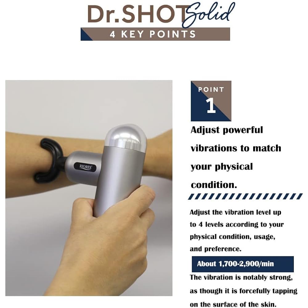 RIORES Dr.SHOT Solid Whole Body Care Lightweight 516g Ultra Small Compact Powerful Vibrations Up to 2900 times/1 minute Pocket Size Rechargeable Portable Doctor Shot Solid Present Gift Home Nesting (Black)