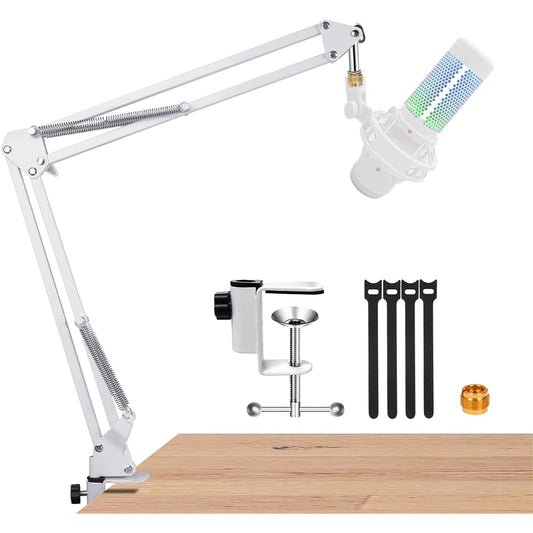 White Boom Arm for Hyperx Quadcast Microphone Desk White Stand Compatible with Hyperx Quadcast s Microphone Hyperx Quadcast Microphone White Arm Perfect for Podcast Gaming/Recording