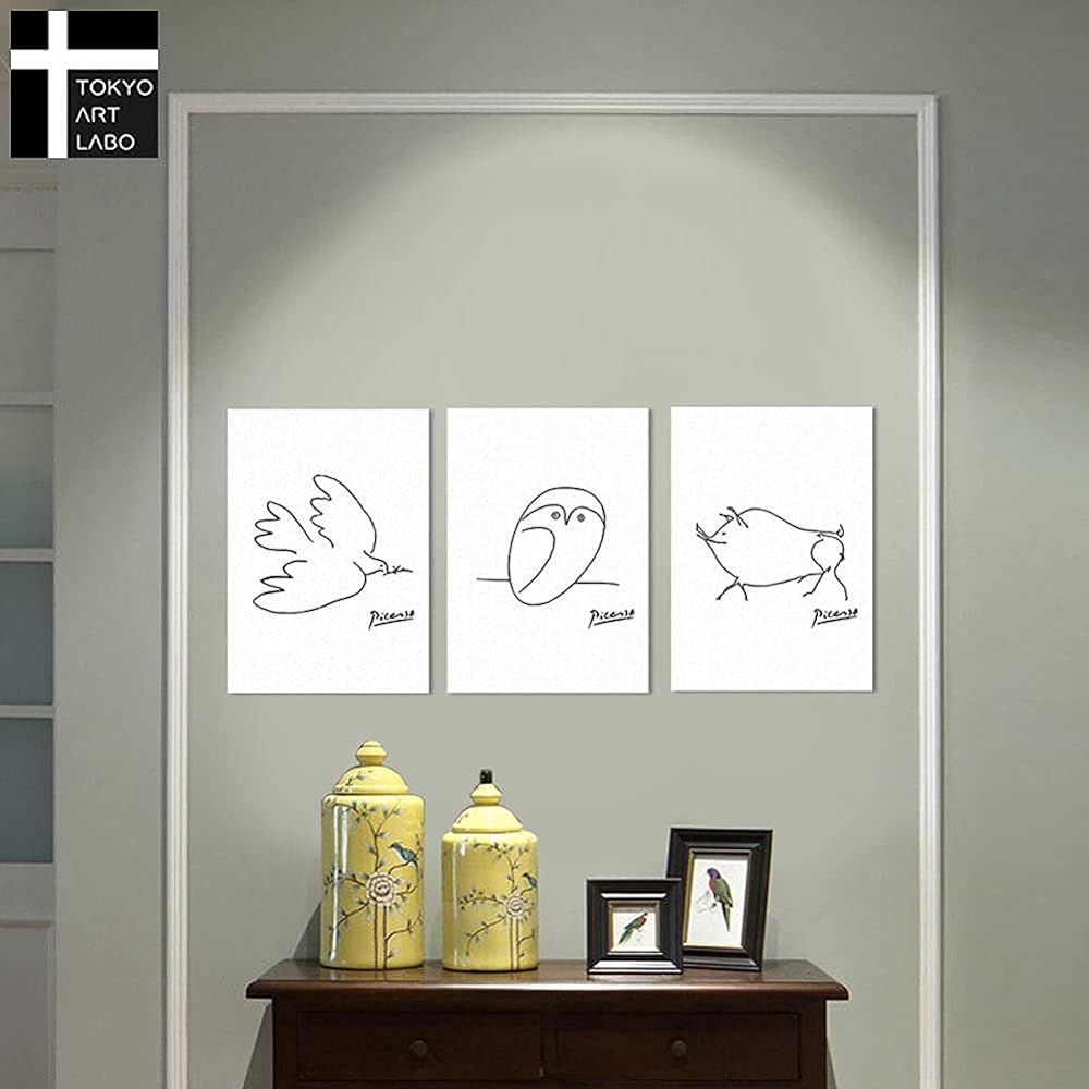 CREA Art Panel Picasso Multiple Set Wall Hanging Interior Painting Modern Design Clean Simple Stylish Cute White Entrance Living Room Animal Luck Happiness (Pigeon, Owl, Little Pig, 3)