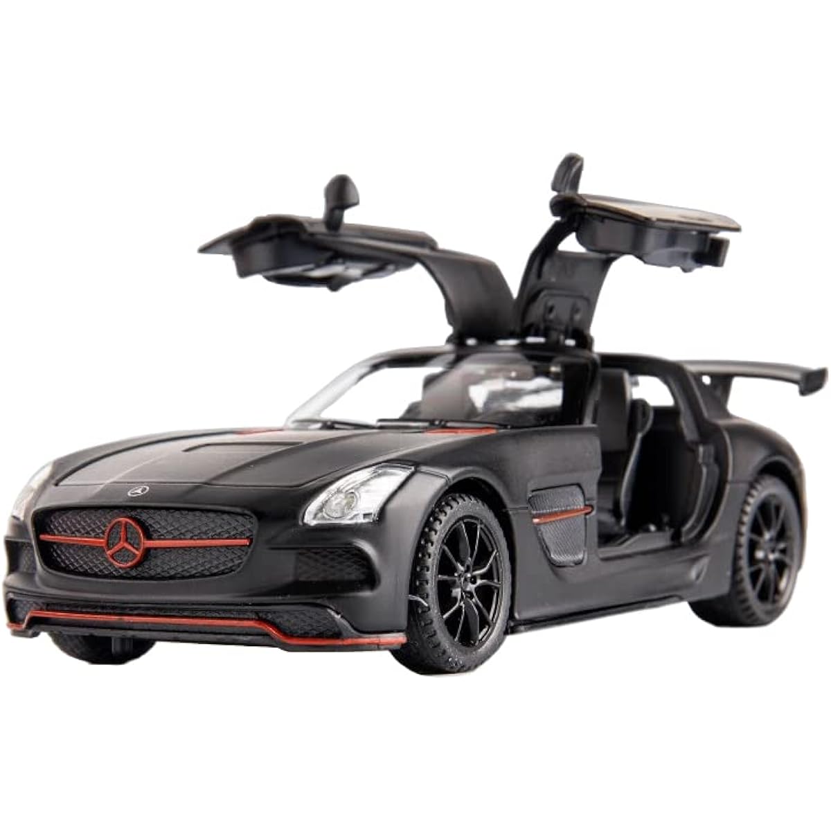 iLooboo Alloy Collectible Black Benz SLS AMG Toy Vehicle Pull Back Diecast Car Model with Lights and Sounds