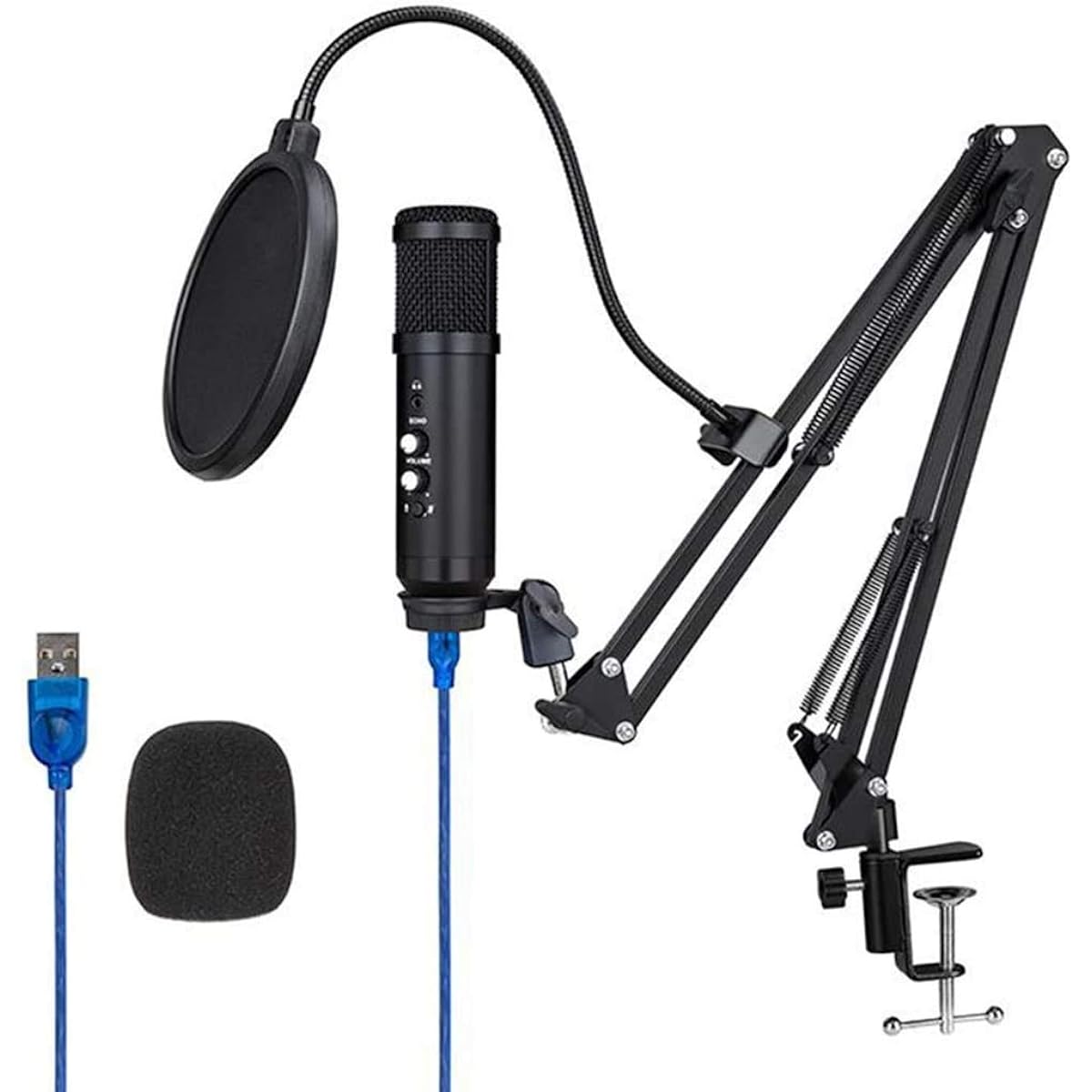 Computer Microphone Computer Microphone, PC Condenser Microphone, USB Omnidirectional Microphone with Stand Suspension Scissor Boom Arm