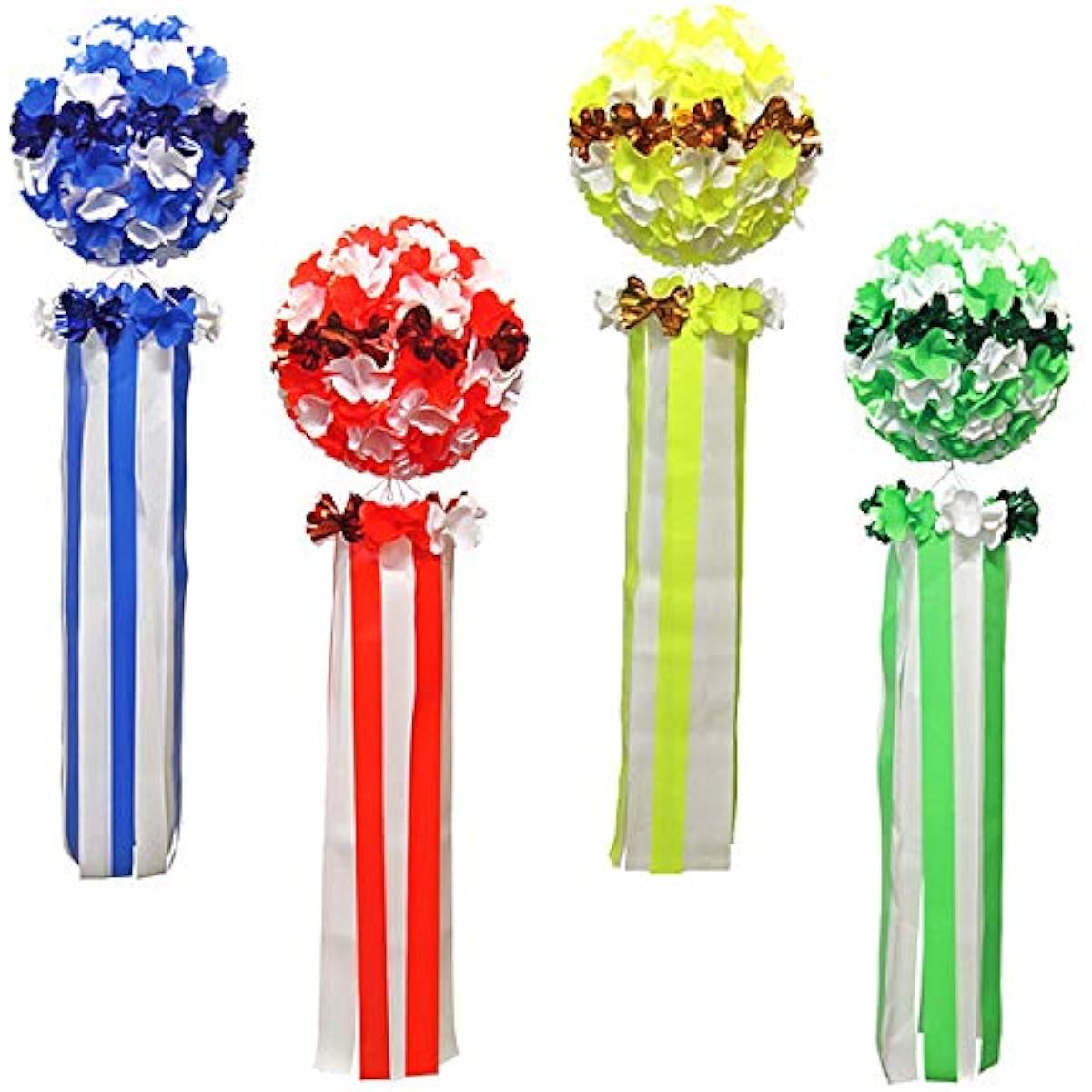 Tanabata Checkered Pattern Kusudama Streamers (135cm) Set of 4 Blue, Red, Green, and Yellow / Easy Tanabata Decorations, Sparkly Decorations, Decorations to Attach to Bamboo, Beautiful Bamboo Decorations, Decorations 21156