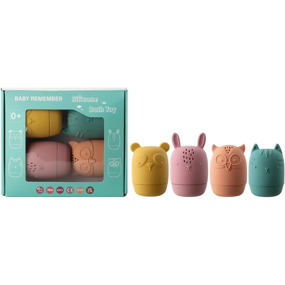 BABY REMEMBER Baby Bath Toys 4 Pieces 100% Food Grade Silicone Bath Toys Baby Pool Toys (4 Pieces), (PGJ0008)