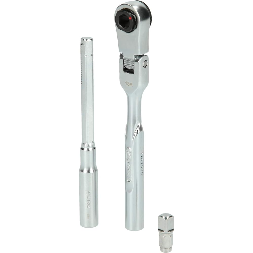 KS Tools 3 Piece 1/4" Bit Joggle Ratchet Set with Socket Plug Adapter 918.1590
