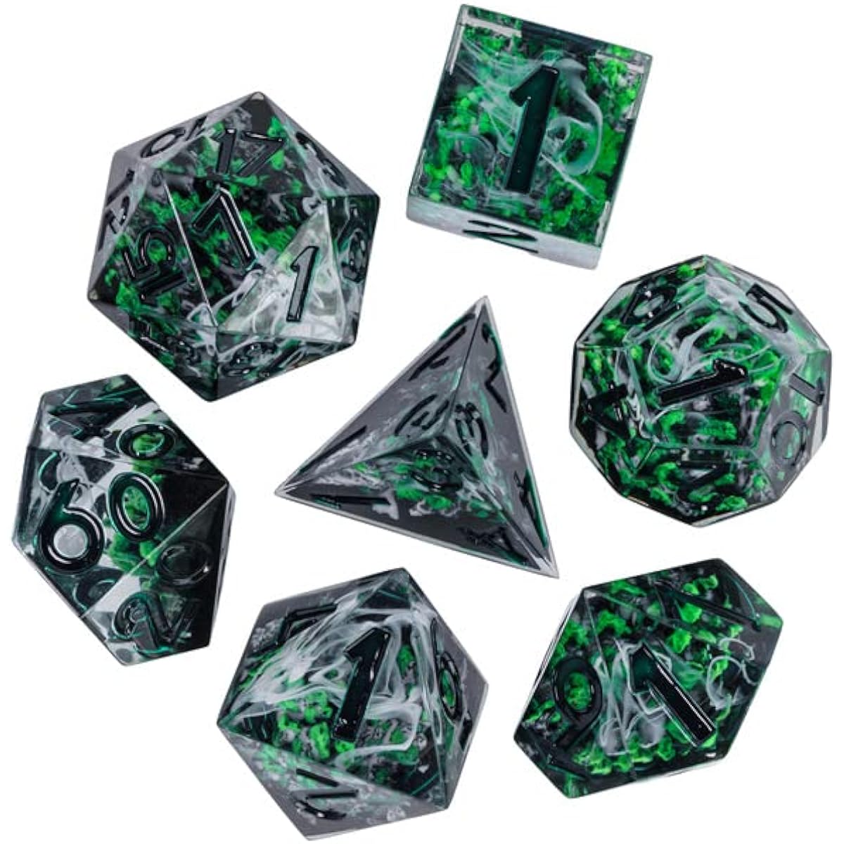 Glow in the Dark Spring Sharp DND Dice Set with Leather Dice Box Dungeons & Dragons D&D Sharp Edge D20 Polyhedral Resin Dice Dungeons & Dragons Gifts Accessories