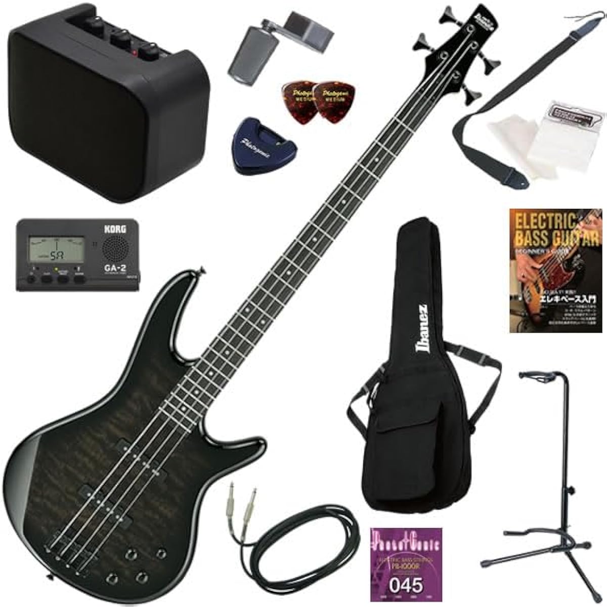 Ibanez Electric Bass Beginner's Guide GIO Series Easy 13-piece Set with Mini Amp GSR280QA/TKS (Transparent Black Sunburst)