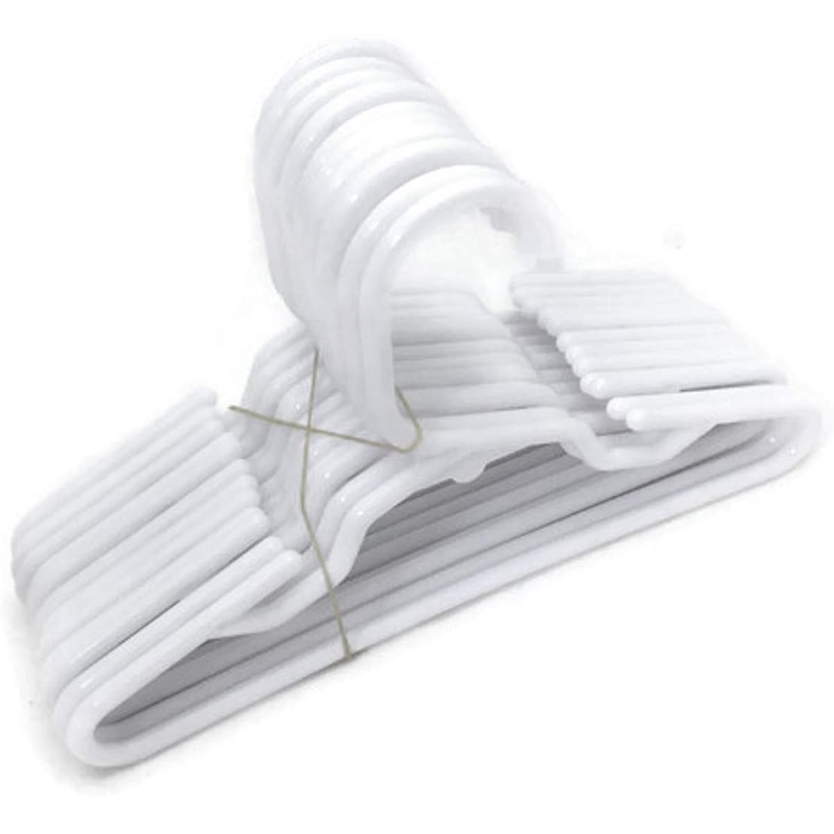 12 white plastic hangers fit clothes for 18 inch American Girl dolls.