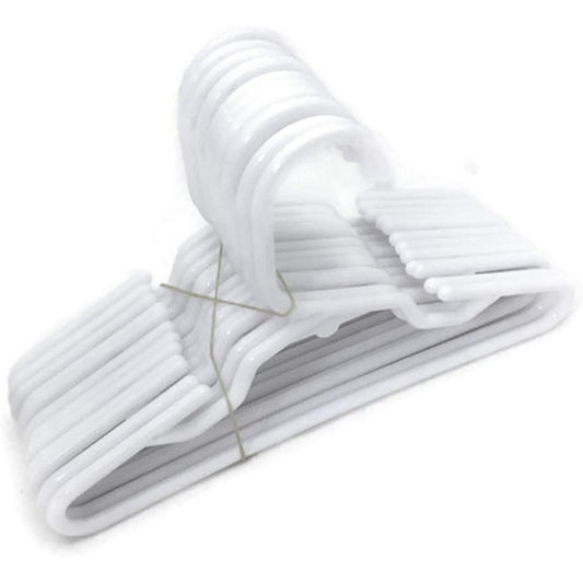 12 white plastic hangers fit clothes for 18 inch American Girl dolls.