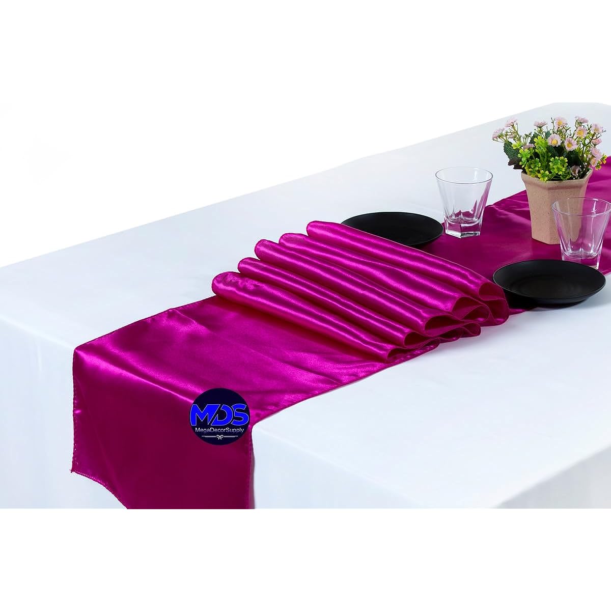 MDS Satin Table Runner for Wedding 12 x 108 Inch Set of 10 for Wedding/Birthday Party/Banquet/Graduation/Engagement/Runner Fits Rectangular/Round Tables Magenat Violate