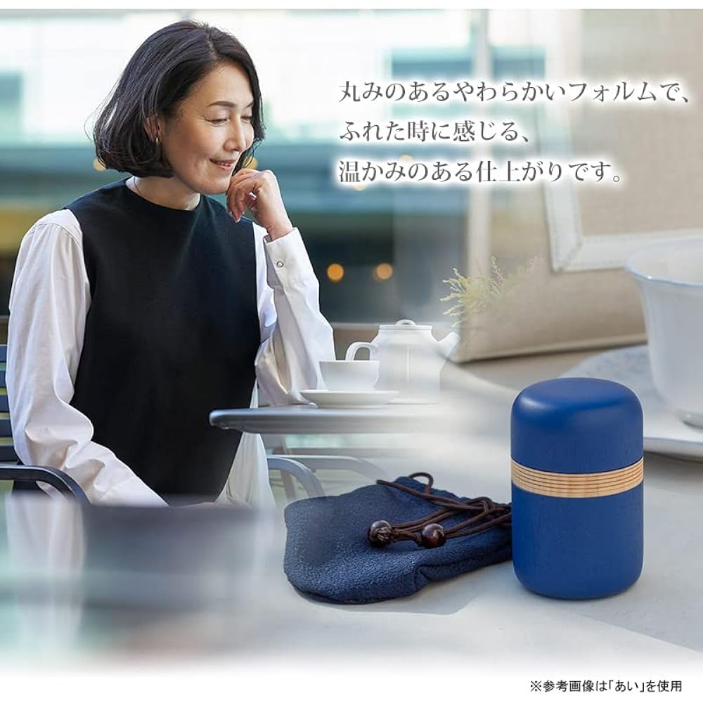Soul Petit Pot Mini Urn, Wooden, Portable, Tsutsumu Ai, Hand-held Memorial Service, For Sharing the Ashes, Mini Urn, Mobile Pouch, Blue