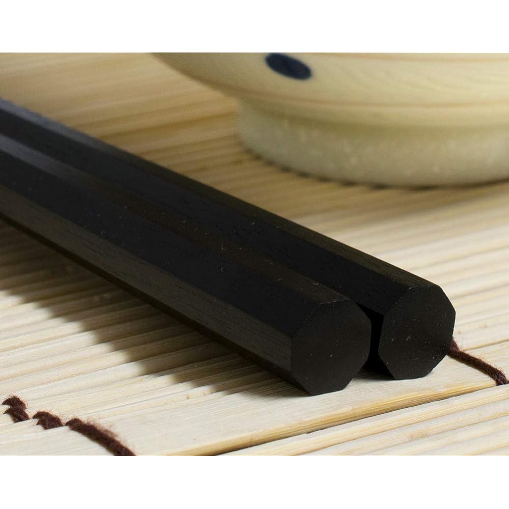Daikokuya Edo Wooden Chopsticks, Made in Japan, Premium Octagonal Shaved African Ebony, Oil Polished Finish (22cm)