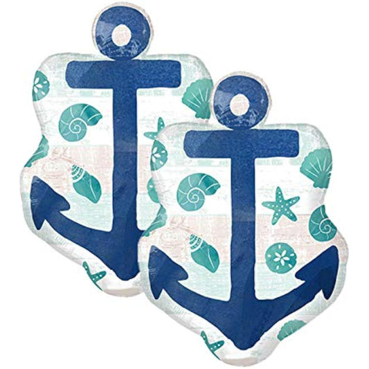 Anagram Sea Sand Sun Anchor 30" Foil Party Balloons, Set of 2