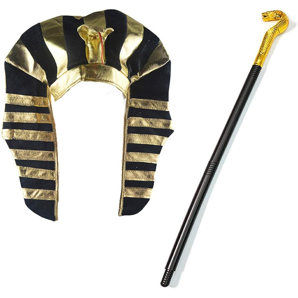 Pharaoh Costume by Pharaoh - Gold and Black Pharaoh Hat, Pharaoh King Headpiece, Gold Plated Cobra King for Halloween Dress Up Theme Party Supplies 2pcs (Hat & Shipper)