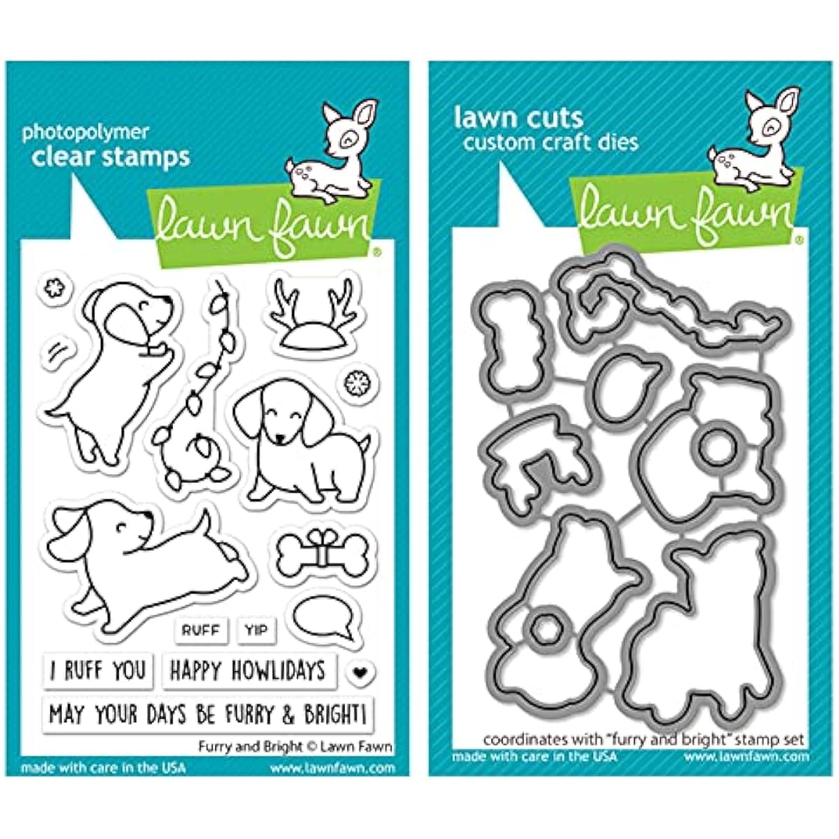 Lawn Fawn Furry and Bright Clear Stamp Set 3"x4" Coordinates with Lawn Cut Dies, 2 Item Set (LF2670 LF2671)
