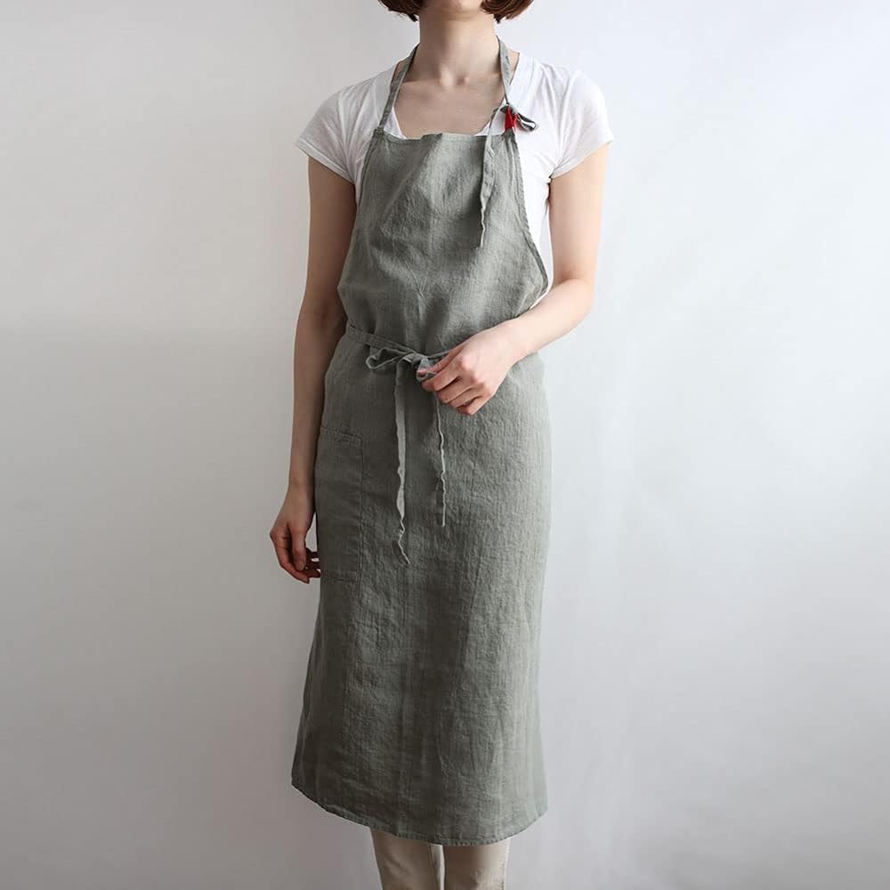 [Lino e Lina] Lino Elina Apron Full Apron Manon A281 Elm Green Women's Men's Kitchen Plain Linen Hemp Simple Long Length