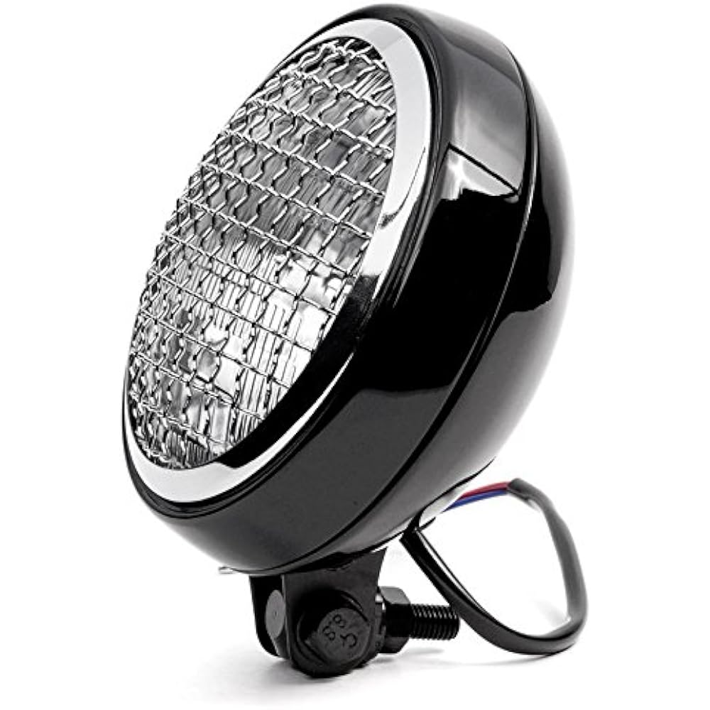 Krator 6" Black & Chrome Motorcycle Headlight Mesh Grill Hi-Lo Headlamp Bottom Mount