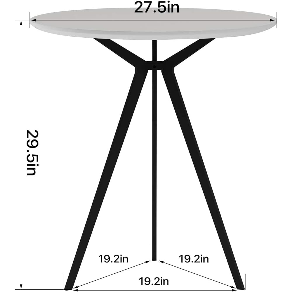 FDY Round Table Small Dining Table Multifunctional Bar Table with Black Metal Base for Home Office, Lounge Kitchen Living Room Cafe Pub 29.5" Height White