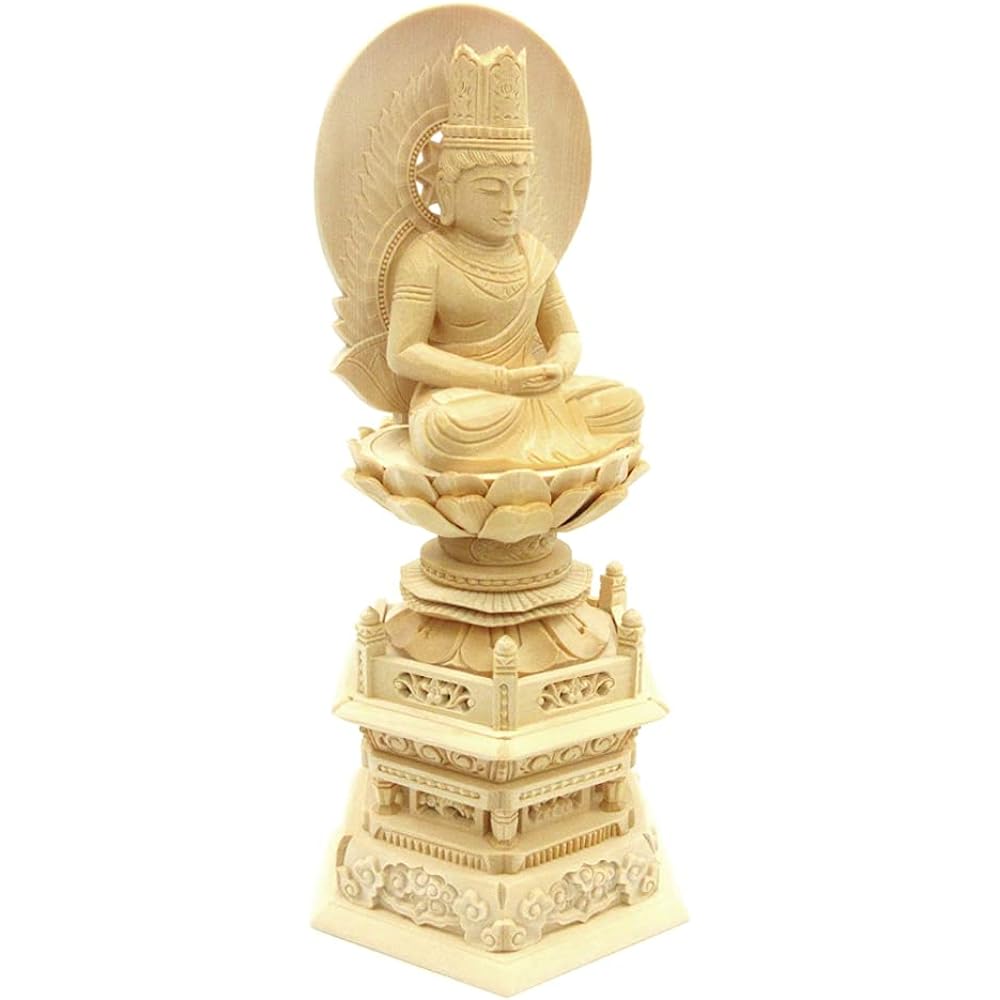 Kurita's special Buddha statue [Tathagata] (Womb World) Dainichi Nyorai seated statue 2.5 dimensions (total height 27.5 cm, width 13.5 cm, depth 10 cm) High quality wood carving made of Japanese cypress, sun halo hexagonal stand 5646