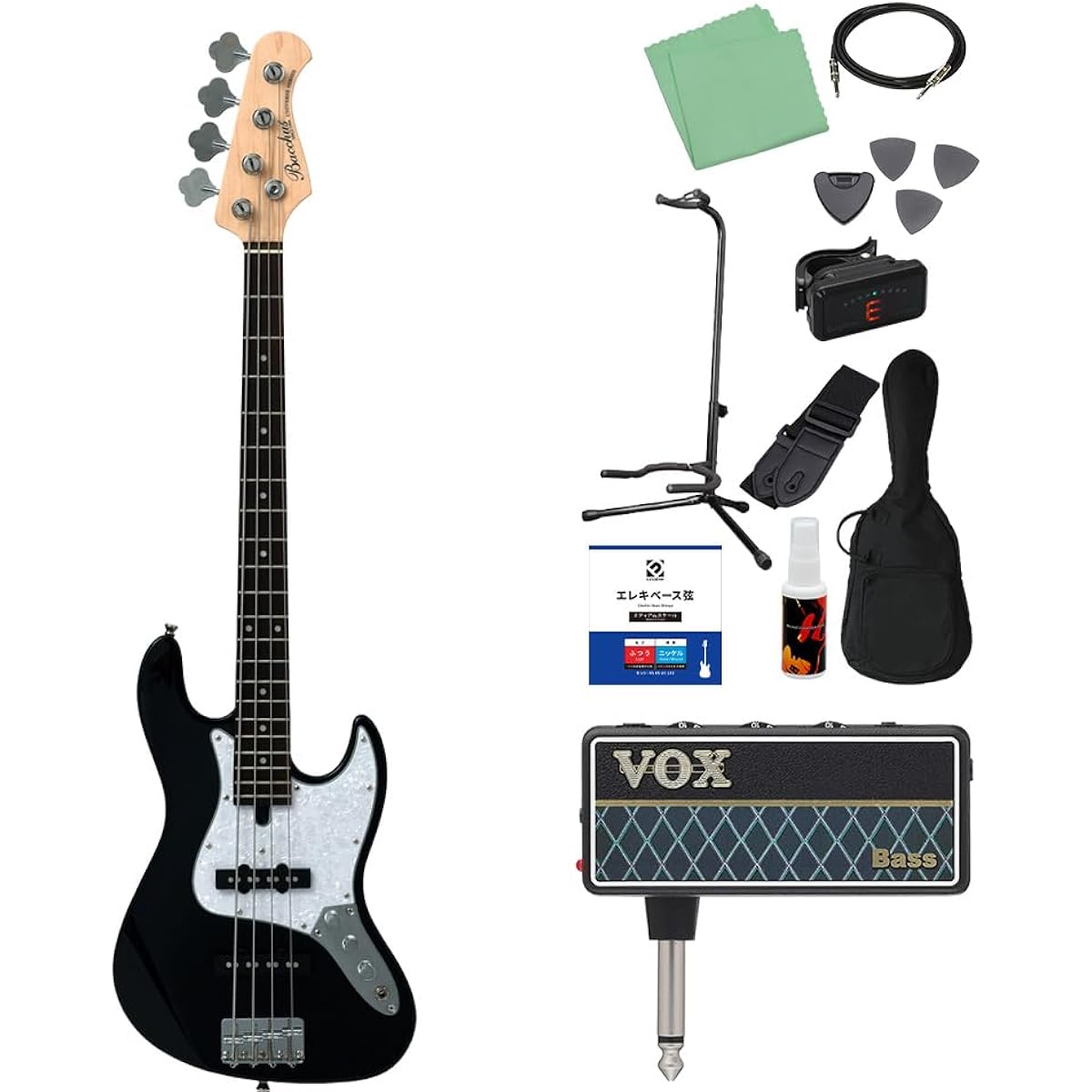 Bacchus WJB-Mini BLK Bass Beginner 12-piece Set [with amPlug] Jazz Bass Type Mini Size Bacchus