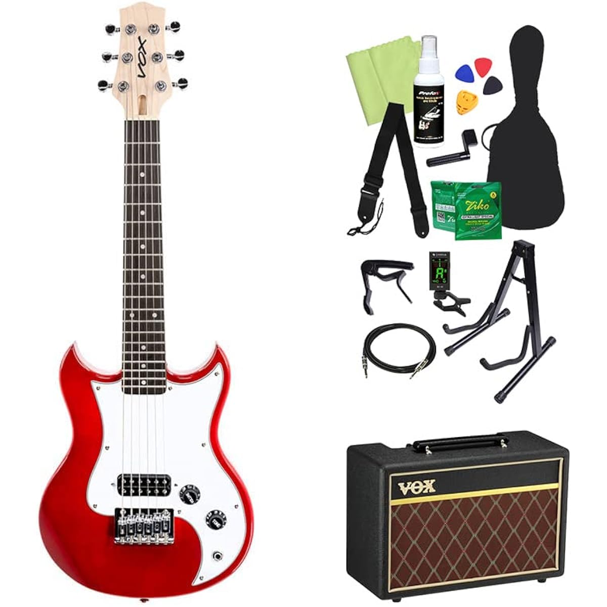 VOX SDC-1 MINI RD (Red) Mini Electric Guitar Beginner 14-piece Set [With VOX Amplifier] Mini Guitar Travel Guitar Short Scale Red Box