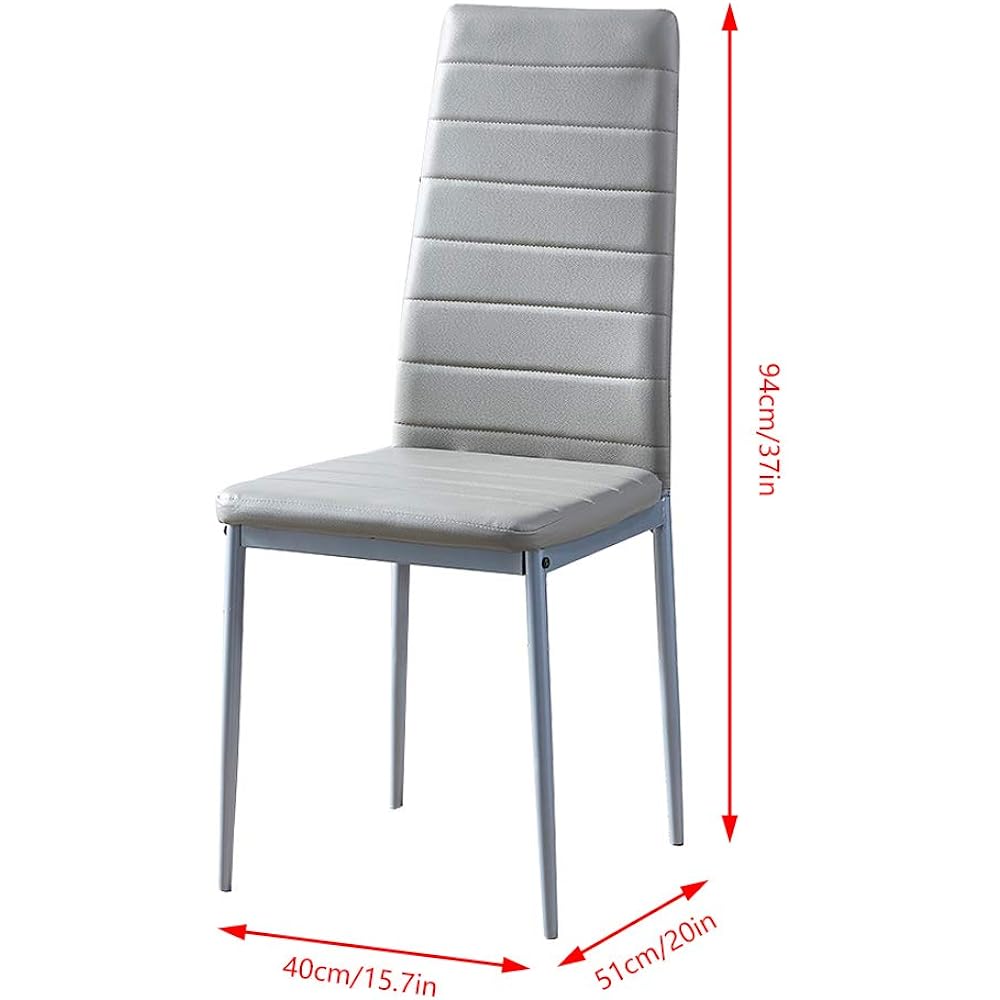 HomeSailing Dining Chair Set of 4 Height 96cm Seat Height 45cm PU Leather High Back Cushioned Dining Chair Assembly Gray