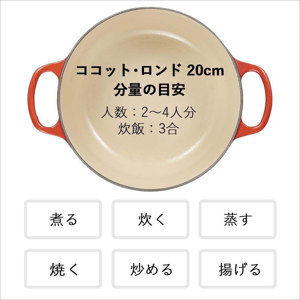 Le Creuset Cast Enamel Pot Cocotte Ronde 20 cm Cherry Red Gas IH Oven Compatible [Authorized Japanese Product]