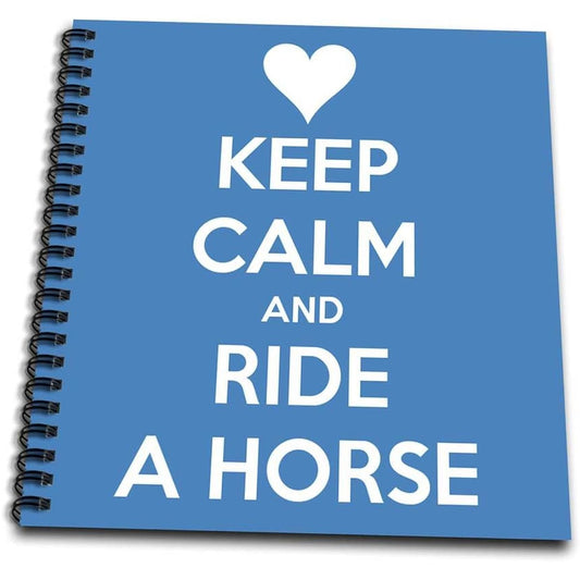 3dRose db_171903_1 Keep Calm and Ride a Horse. Blue and White. Horse Riding. Horse Lover-Drawing Book, 8 x 8 inches