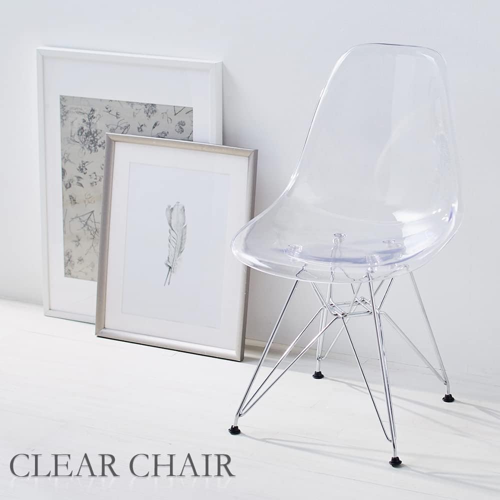 IRIS PLAZA Smooth Curved Design Chair, Body Fit, Stainless Steel Legs, Comes with Scratch-Proof Felt, 46.5 x 52.5 x 82cm, Clear EPC-47