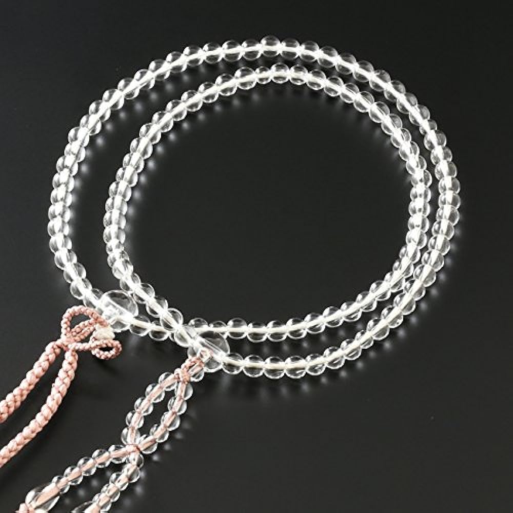 Kyoto Buddhist Altar Hayashi Prayer Beads Jodo Shinshu Eight Size Genuine Crystal Two-Color Bunch (Grey Cherry White) (For Women) Official Ceremony [Bead Bag Set] SW-073 Kyoto Prayer Beads