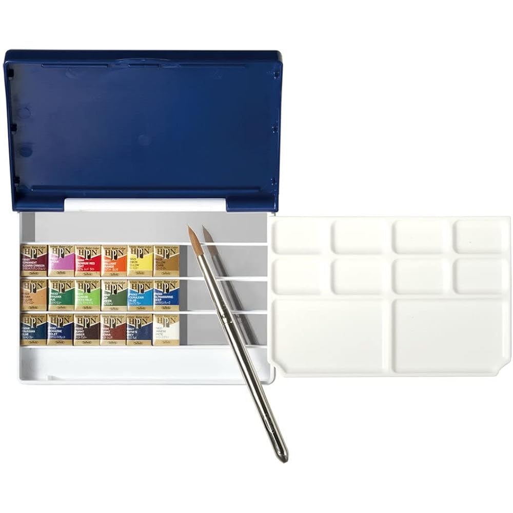 Holbein Solid Watercolor Paint Artist Pan Color PN694 18 Color Set (Palm Box Plus) 02694