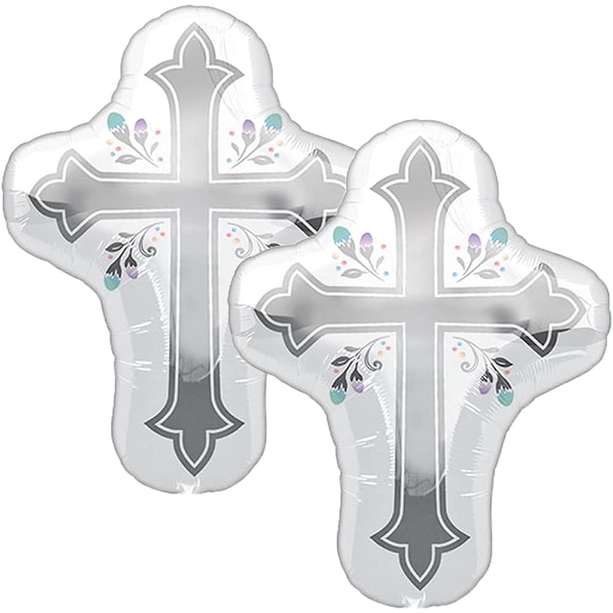 Set of 2 White Cross 28" Foil Party Balloons