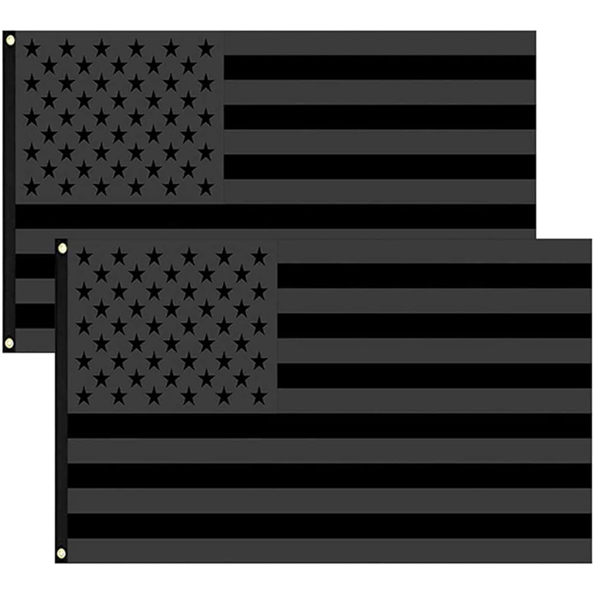 x5ft Made from Extremely Durable 100% Polyester All Black American Flag Vivid Color and Fade Resistant Waterproof UV Protected Canvas Header and Double Stitched Edges Black American Flag Polyester with 2 Brass Grommets for Outdoor and Indoor Use (2 Pack)