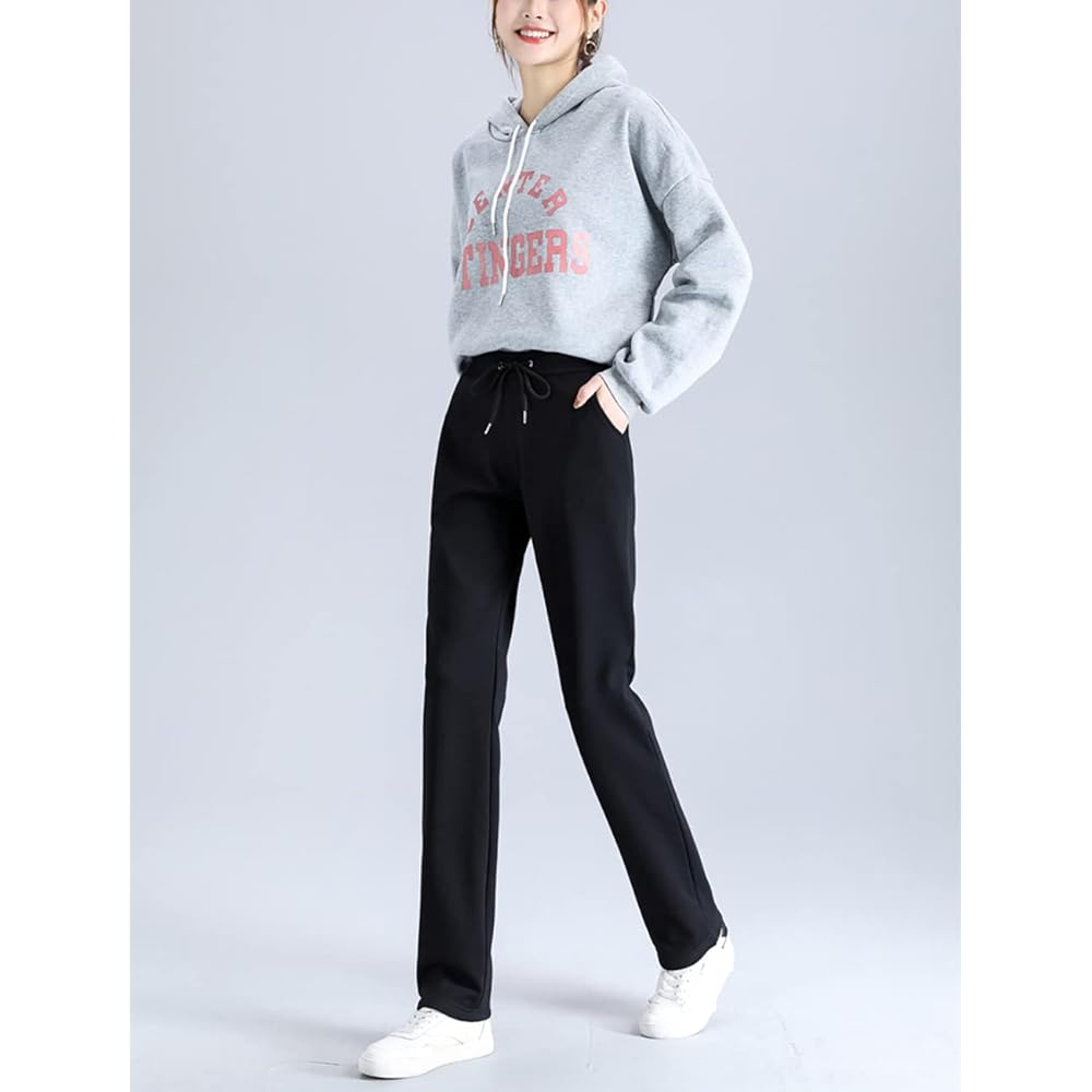 [YuWan] Fleece-lined Jersey Pants, Women's Sweatpants, Sports, Long Pants, High Waist, Jogger Pants, Fitness, Training, Sportswear, Long Pants, Thick, Cold Protection, Heat Retention, Autumn, Winter