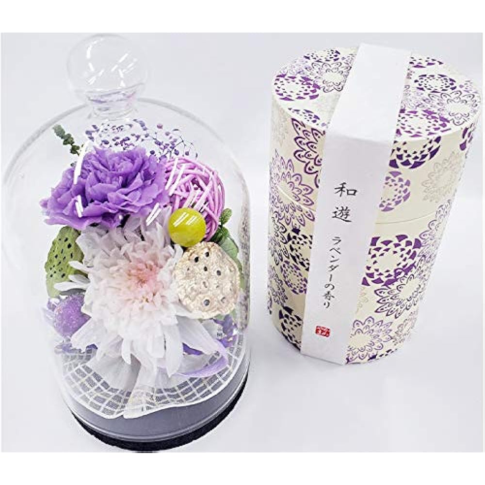 Offering Flower and Incense Set Preserved Flower Kotone Chrysanthemum Welzo Mini Cork Glass Dome Shape Mourning Buddhist Altar Ossuary Obon (Wayu Lavender) Nihon Kodo