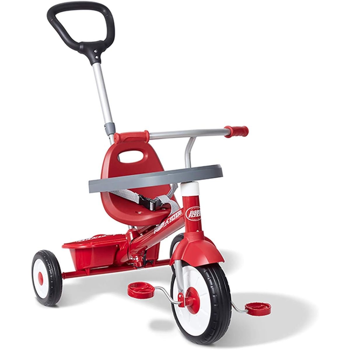 Radio Flyer 3-in-1 Stroll 'N Trike 456 Tricycle with Belt, Safety Bar, Push Handle, Removable Toy and Storage Box