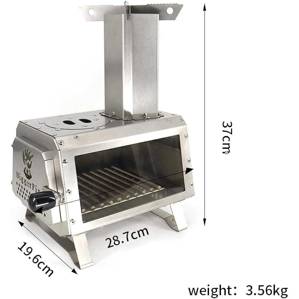 BiggerFire Stainless Steel Tabletop Mini Wood Stove, Camping Unique Stove, Compact and Lightweight, Comes with Chimney and Storage Bag, Suitable for Cooking, Coffee, Heating, Lighting, Fire Viewing, 1 or 2 Person Camping