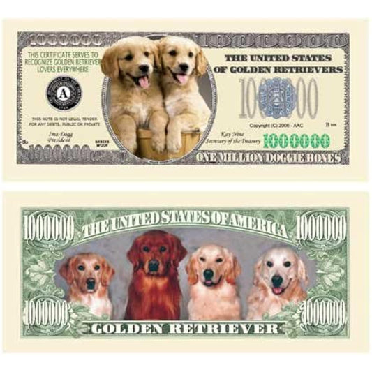 American Art Classics 5 Pack - Golden Retriever Dog Million Dollar Bill - The Best Gift for Golden Retriever Lovers