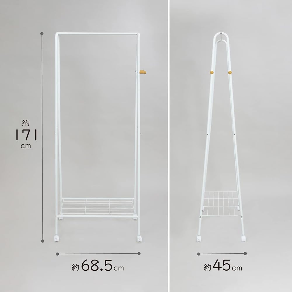 Astro Hanger Rack White Single Approx. Width 68.5 x Depth 45 x Height 171cm Pipe Hanger Clothes Rack Accessories Hook with Casters 731-27