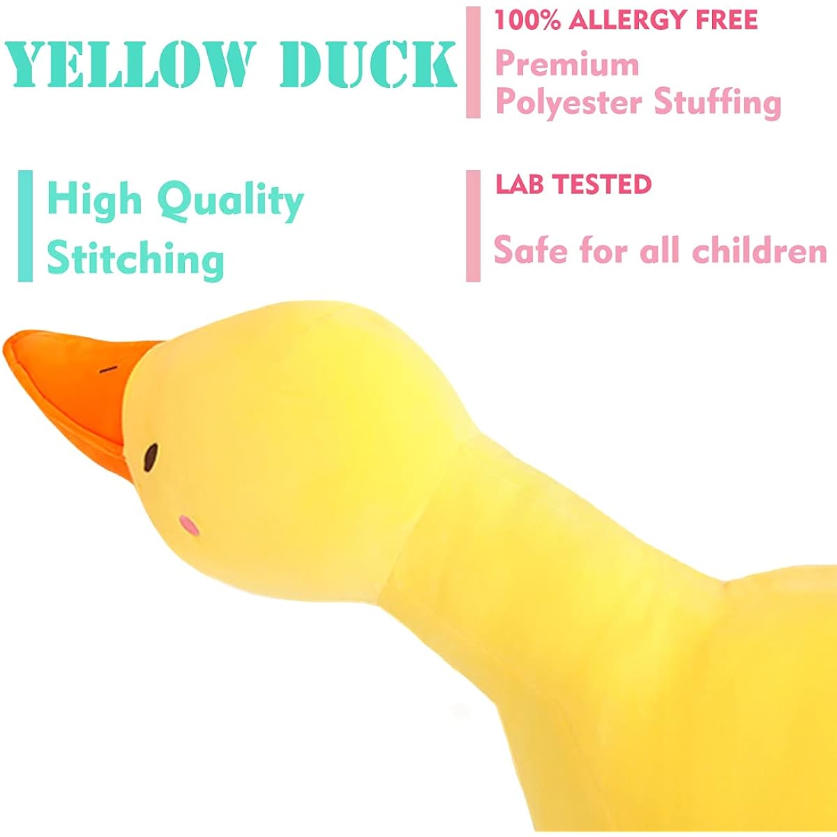 Velvety Yellow Duck Stuffed Animal Soft Hugging Pillow, 35.4 Inch Giant Lifelike Stuffed Animal Duck Animal Cuddly Mallard Stuffed Animal Gift Christmas Birthday